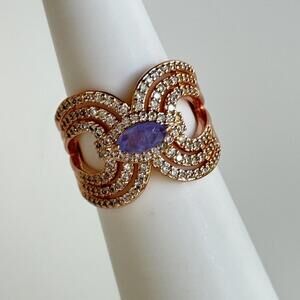 Bomb Party Ring Sz 8 "Summer Magic" Lavender Fluorite / Quartz on Rose Gold